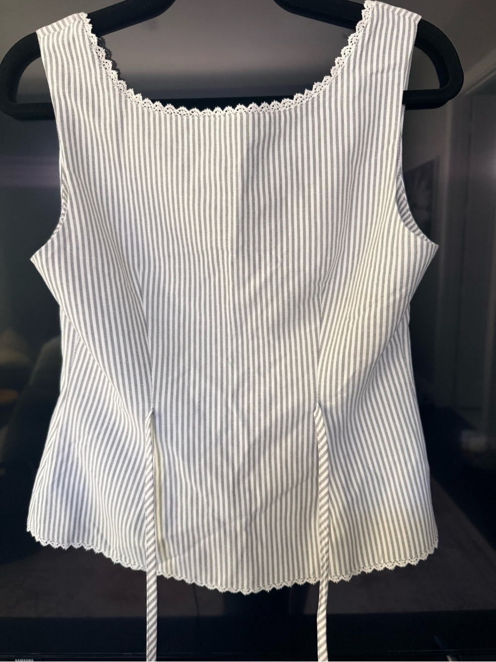 Commense Striped White Button-Front Lace Trim Tank Top - Picture 9 of 10